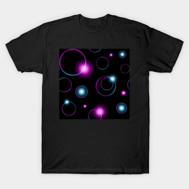 Neon Circles on Dark Background T-Shirt by Cordata